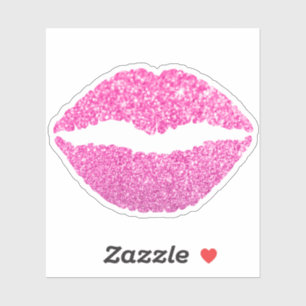 Sticker Rouge à lèvres scintillant faux rose féminin Bisou