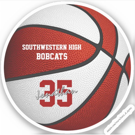 Sticker Rouge blanc basket garçons filles équipe couleurs (Devant)