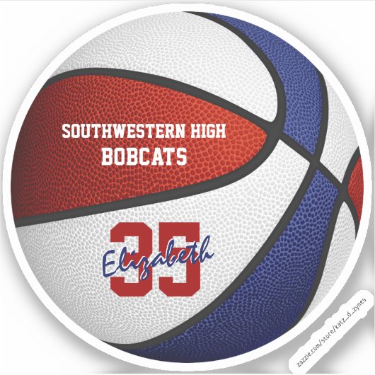 Sticker Rouge bleu basket filles garçons équipe couleurs (Devant)