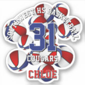 Sticker rouge bleu de l'équipe couleurs basket-ball (Devant)
