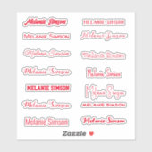 Sticker rouge de nom élégant (Feuille)