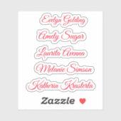Sticker Rouge élégant script blanc nom personnalisé (Feuille)