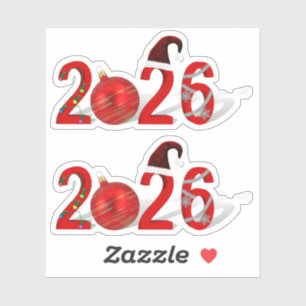 Sticker Rouge festif Joyeux Noël Nouvel An 2026