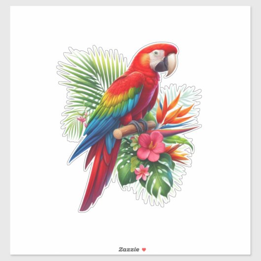Sticker Rouge macaw tropical floral (Feuille)