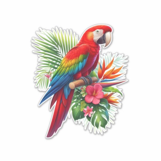 Sticker Rouge macaw tropical floral (Devant)