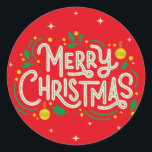 STICKER ROUGE MERRY CHRISTMAS<br><div class="desc">Faites ressortir vos souhaits de vacances avec notre chic Red Merry Christmas vibrant! Avec ses teintes rouges audacieuses et sa typographie classique, cet autocollant est un complément parfait à vos cartes de Noël, cadeaux ou décorations. Le design festif ajoute un éclat de couleur et de joie à toute surface, répandant...</div>