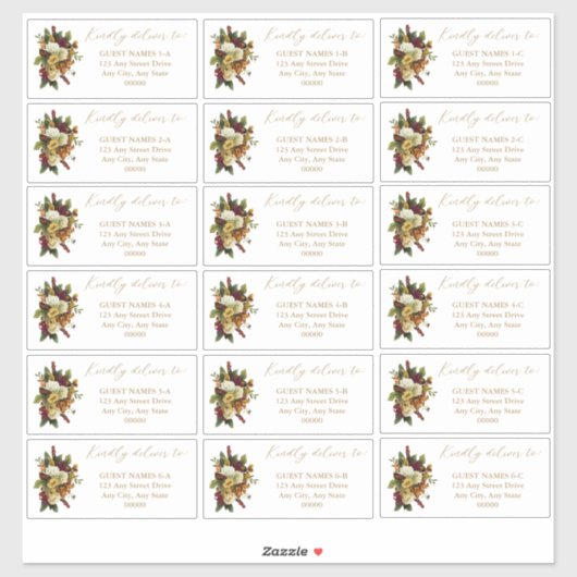 Sticker Rouge rustique | Orange Floral Mariage Adresse d'i (Feuille)