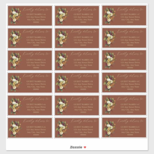 Sticker Rouge rustique | Orange Floral Mariage Adresse d'i (Feuille)