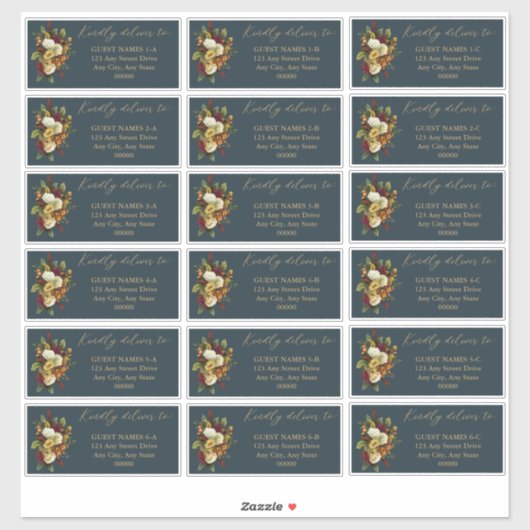 Sticker Rouge rustique | Orange Floral Mariage Adresse d'i (Feuille)