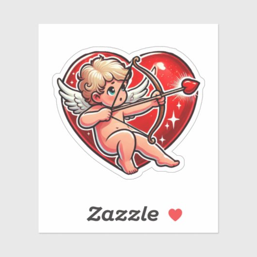 Sticker Rouge Saint Valentin Coeur Cupidon (Feuille)