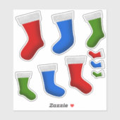 Sticker Rouge, Vert, Bas de Noël Bleus (Feuille)