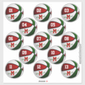 Sticker rouge vert blanc basketball coutume 13 joueurs nom (Feuille)