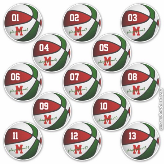 Sticker rouge vert blanc basketball coutume 13 joueurs nom (Devant)