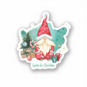Sticker Rouge Vert mignon Aquarelle Gnome Joyeux Noël