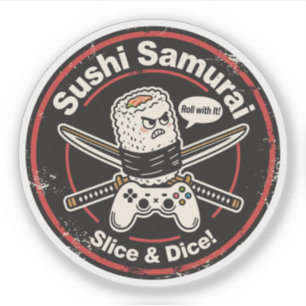 Sticker Rouleau de sushi de style vintage avec manette et
