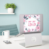 Sticker Roulette Numéro Maison Pastel Fleurs Roses (Ordinateur portable sur le bureau)