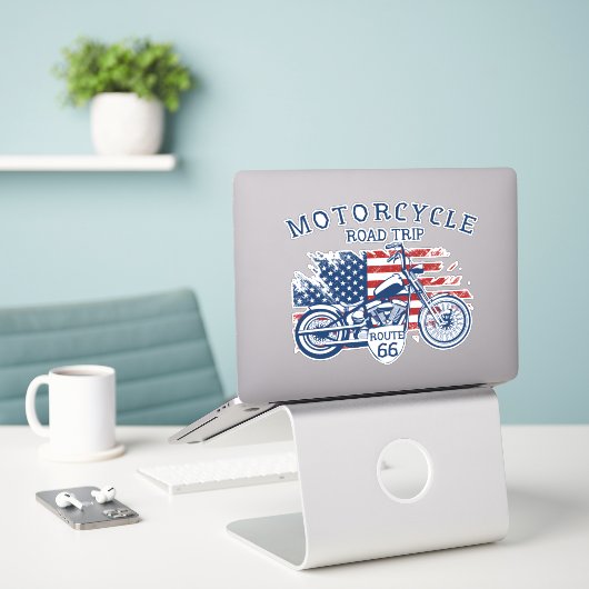 Sticker Route Moto Route 66 États-Unis Drapeau (Ordinateur portable sur le bureau)