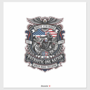 Sticker Route Patriotique 1776 Cavalier Motard Route Liber