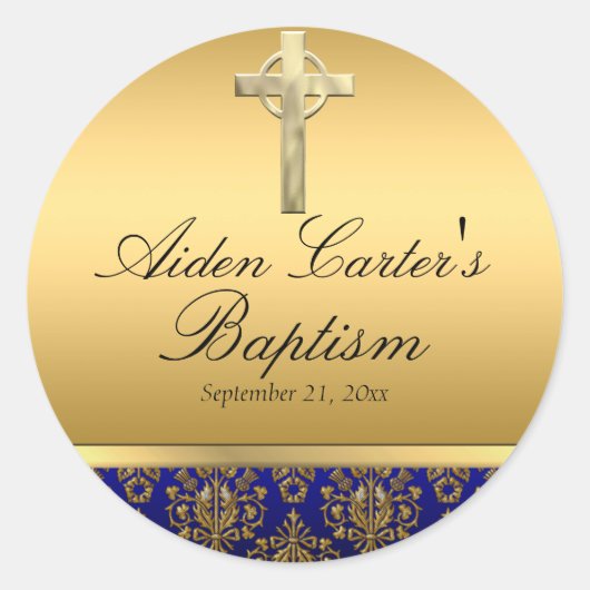 Sticker Royal Blue Damask & Cross Baptiser (Devant)