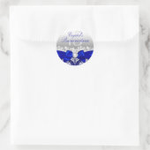 Sticker Royal Blue Damask & Pearl Bow Quinceanera (Sac)