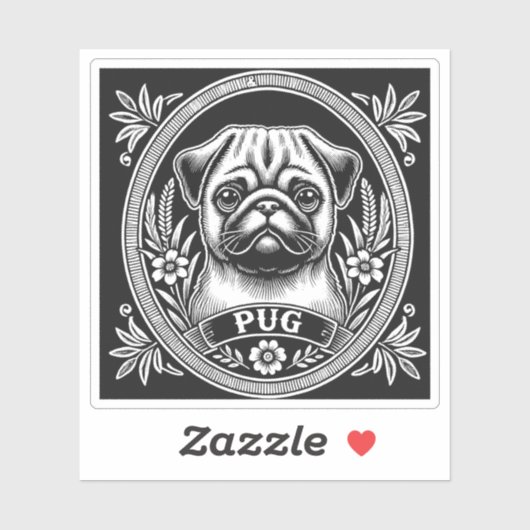 Sticker "Royal Pug Portrait" Vinyl (Feuille)
