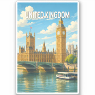 Sticker Royaume-Uni Illustration Voyage Art Vintage
