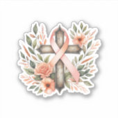 Sticker Ruban de pêche au cancer utérin avec croix (Devant)