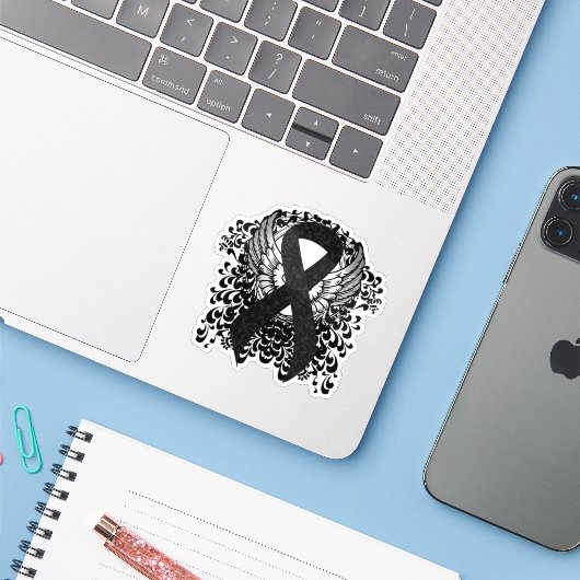 Sticker Ruban noir avec ailes (Ordinateur portable avec iPhone)
