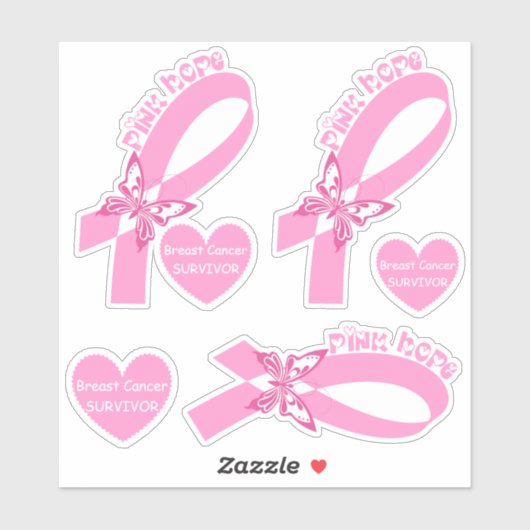 Sticker Ruban rose avec le papillon Survivant du cancer du (Feuille)