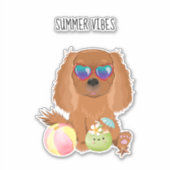 Sticker Ruby Cavalier King Charles Spaniel Beach (Devant)