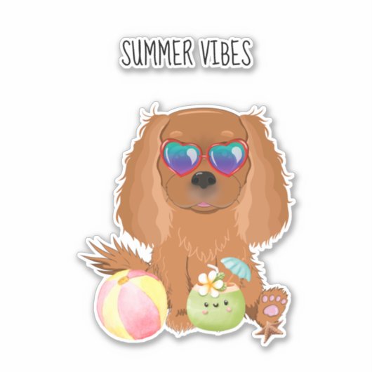 Sticker Ruby Cavalier King Charles Spaniel Beach (Devant)