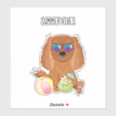 Sticker Ruby Cavalier King Charles Spaniel Beach (Feuille)