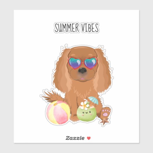 Sticker Ruby Cavalier King Charles Spaniel Beach (Feuille)