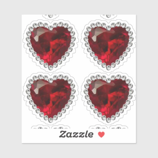Sticker Ruby Red Diamond Anniversaire Coeur (Feuille)