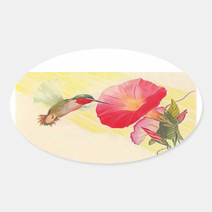 Sticker Ruby Throated Hummingbird @ Flowers Garden