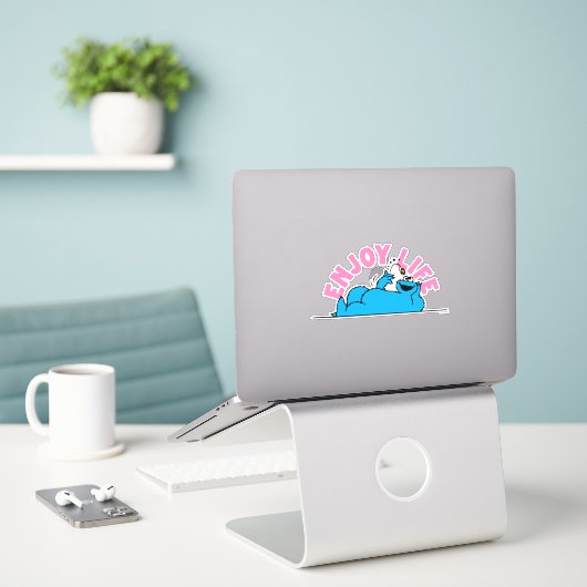 Sticker Rue Sésame | Cookies Monster Enjoy Life (Ordinateur portable sur le bureau)