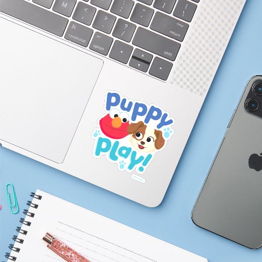 Sticker Rue Sésame | Puppy Play Elmo & Tango (Ordinateur portable avec iPhone)