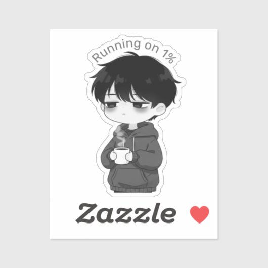Sticker Running on 1 Percent Relatable Chibi Coffee Illust (Feuille)
