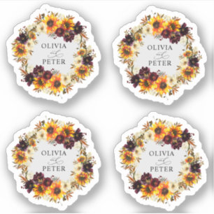 Sticker Russe Boho Sunflower Bourgogne Floral Mariage de a