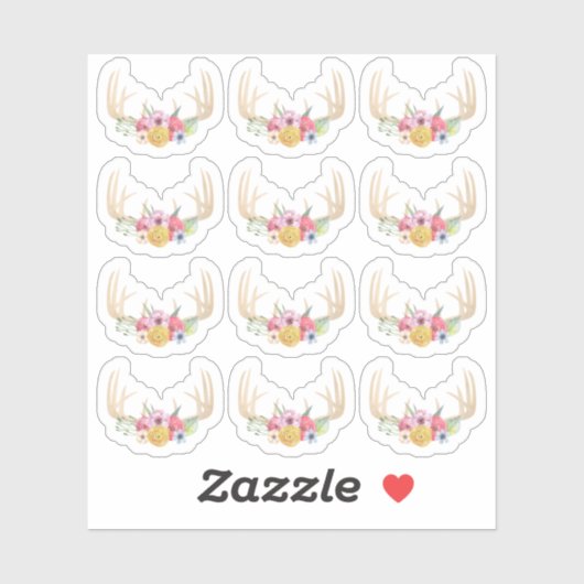 Sticker Russe Floral Antlers Pastel Aquarelle Planner (Feuille)