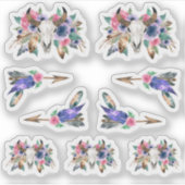 Sticker Russe Floral Vache Crâne Aquarelle Boho Flèches (Devant)