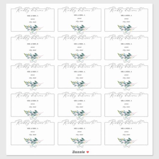 Sticker Rustic Blue Gum Eucalyptus Adresse d'invité (Feuille)
