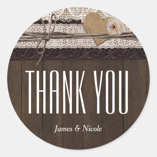 Sticker Rustic Country Burlap Dentelle & bois Favo (Devant)