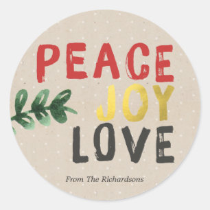 Sticker Rustic Gold Peace Joy and Love Christmas