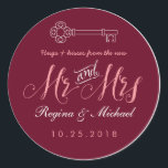 Sticker Rustic Key Script Mr Mme Wedding Favor<br><div class="desc">Un autocollant classique et rustique design étiquette mariage faveur. Décoré avec clé vintage et lettrage à la main police de script de calligraphie. Parfait pour les mariages, fiançailles, douche nuptiale, fête d'anniversaire ou toute occasion spéciale. Vous pouvez customiser la couleur arrière - plan pour l'adapter à votre couleur de thème....</div>