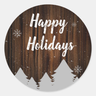 Sticker Rustic Wood Happy Holidays
