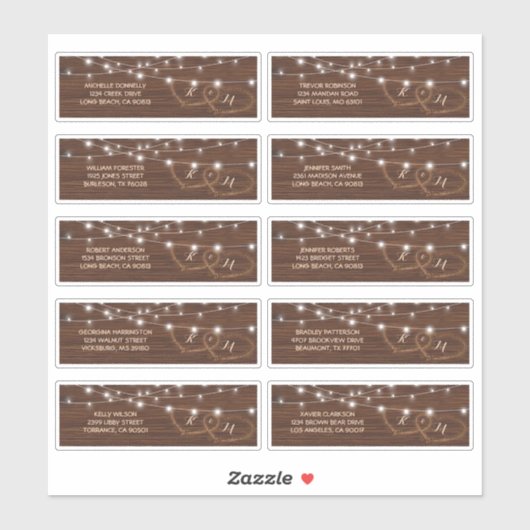 Sticker Rustic Wood Hearts Nom et adresse Mariage Étiquett (Feuille)