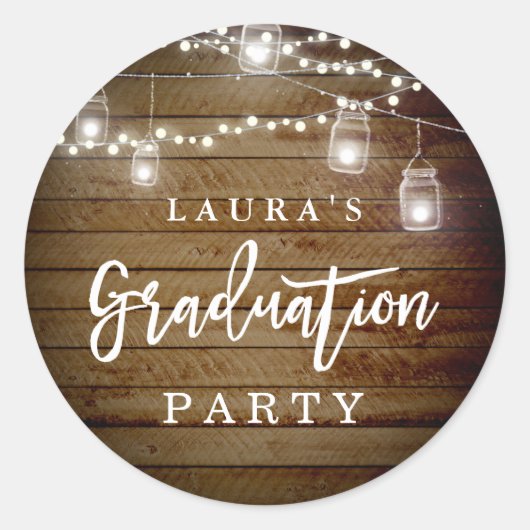 Sticker Rustic Wood String Lights Graduation Party (Devant)