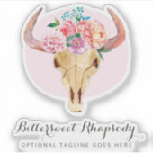 Sticker Rustique Bohème Crâne de vache Aquarelle Nom Logo (Devant)