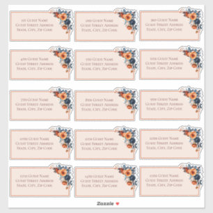 Sticker Rustique Burnt Orange & Blue Floral Mariage Invité